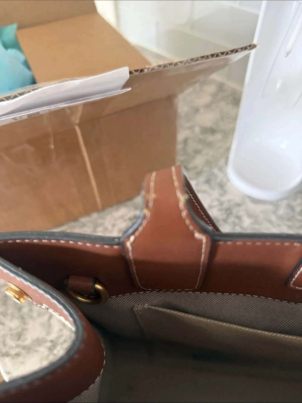 Tory Burch Canvas and Brown Leather Tote
